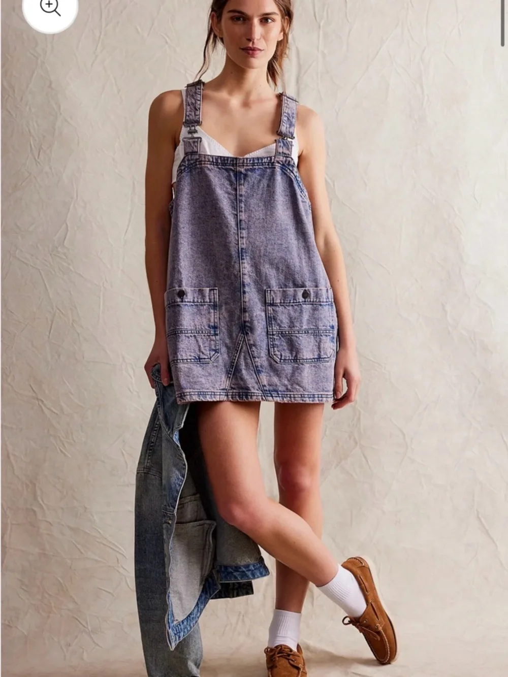 Free People Denim Overall Smock Mini Dress - Pink Dreams NWT - Picture 2 of 3